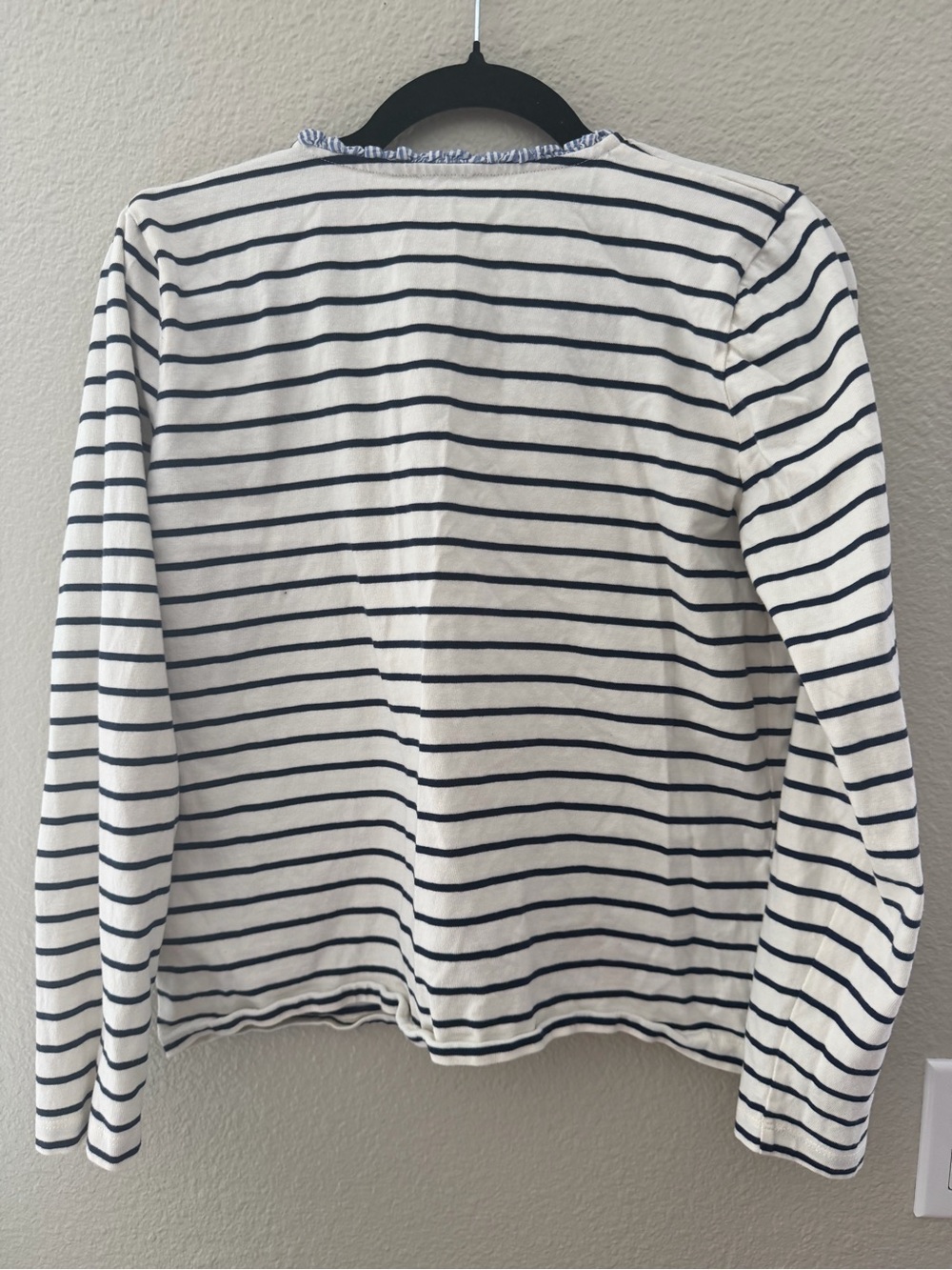 J. Crew Navy & White Striped Long-Sleeve Henley Top Blue Gingham Hem Size M - Picture 9 of 12